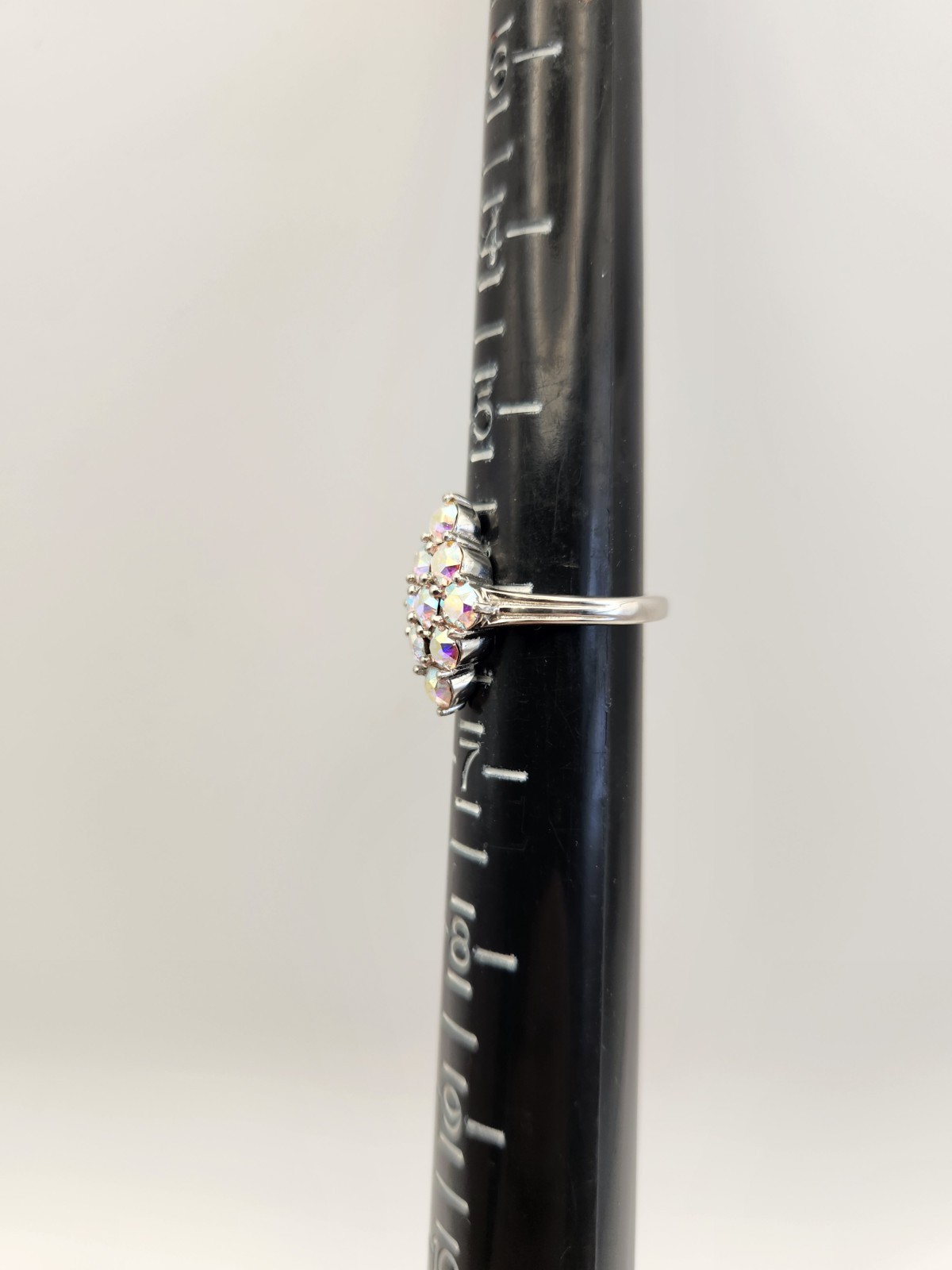 Swarovski Aurora Borealis Crystal Stone Ring Size 7 Platinum Plated