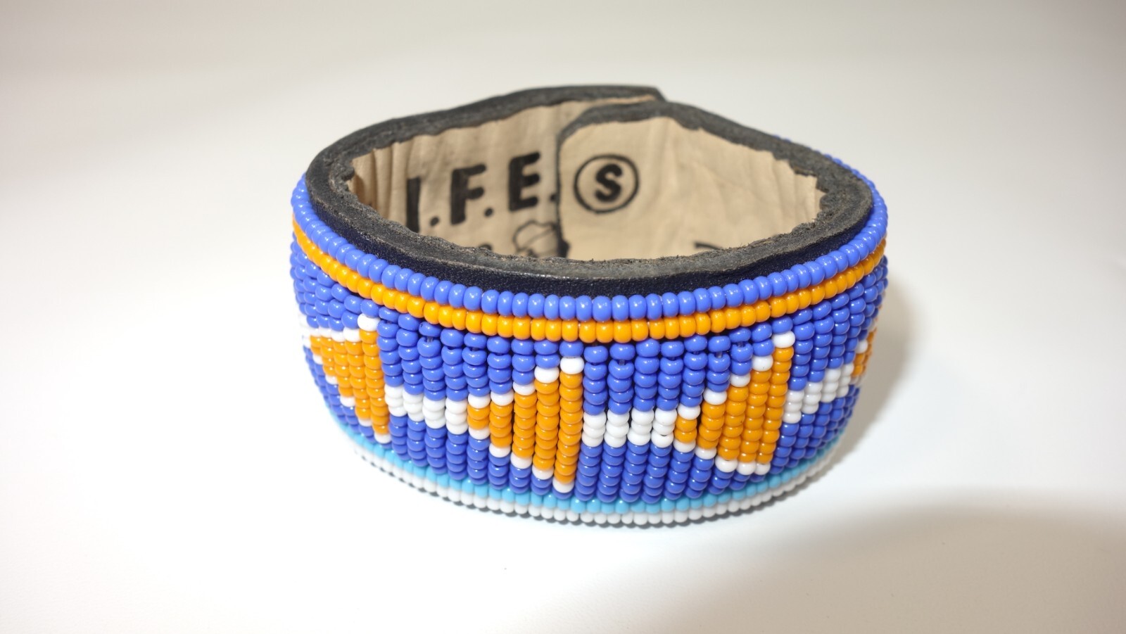 Life Line Beaded Leather Cuff Bracelet Bright Southwestern Style Snap Closure