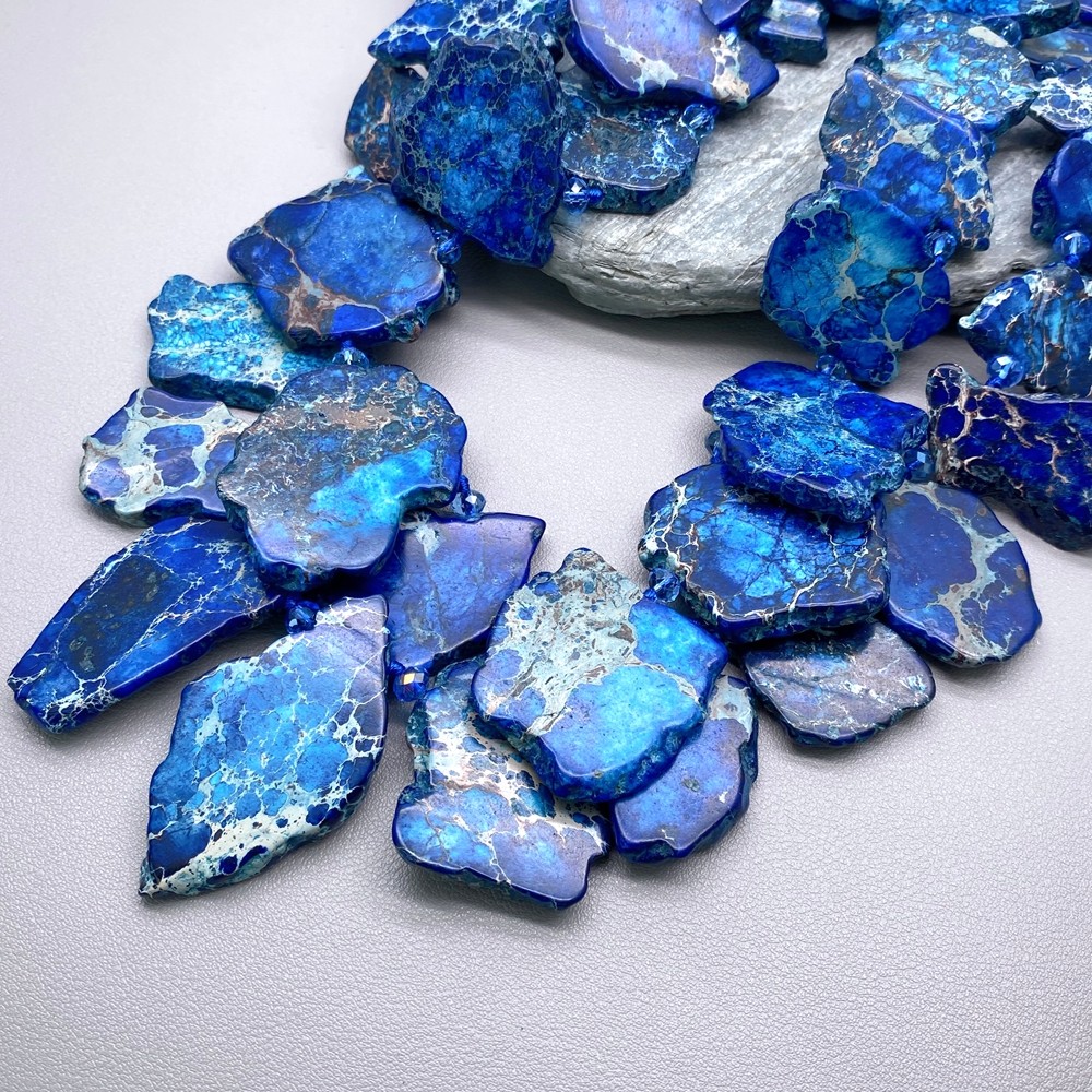 2 Strands Deep Blue Sea Sediment Jasper Statement Necklace Style Fashion Jewelry