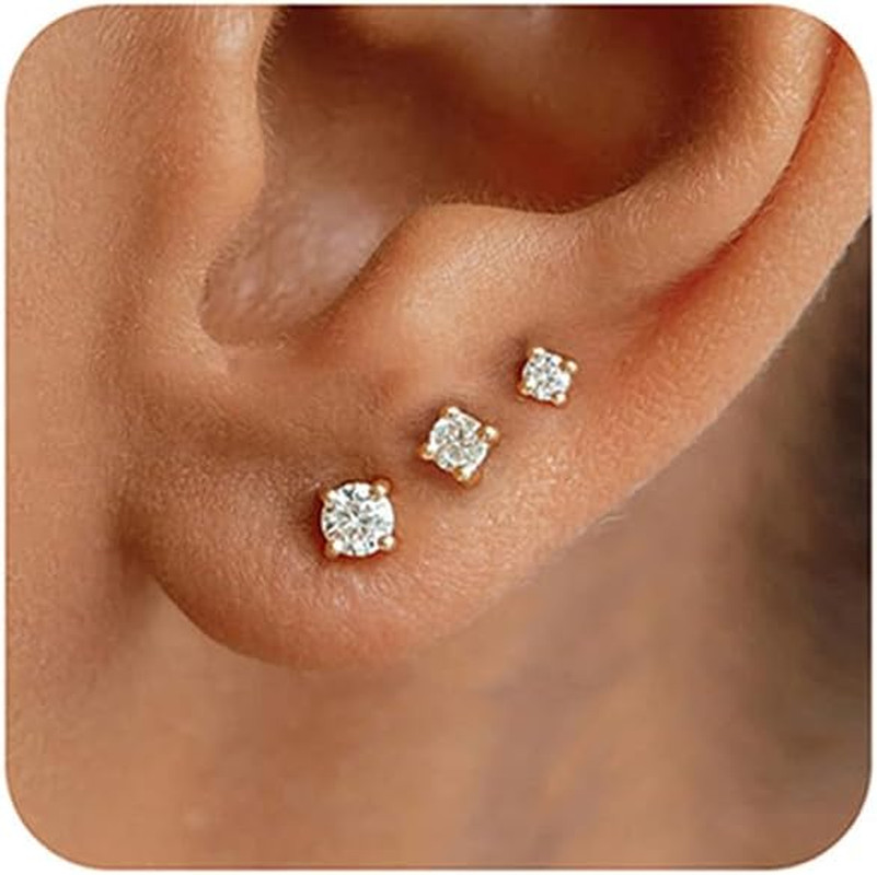 3 Pairs Mini Hoop Earrings Set Turquoise Cubic Zirconia Huggie Hoop Cartilage Ea