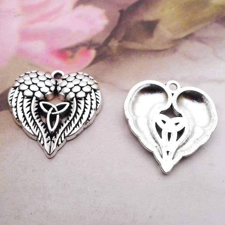 6 or 15PCS Antique Silver Tone ANGEL WINGS with Celtic Knot Charm Pendant JHS785