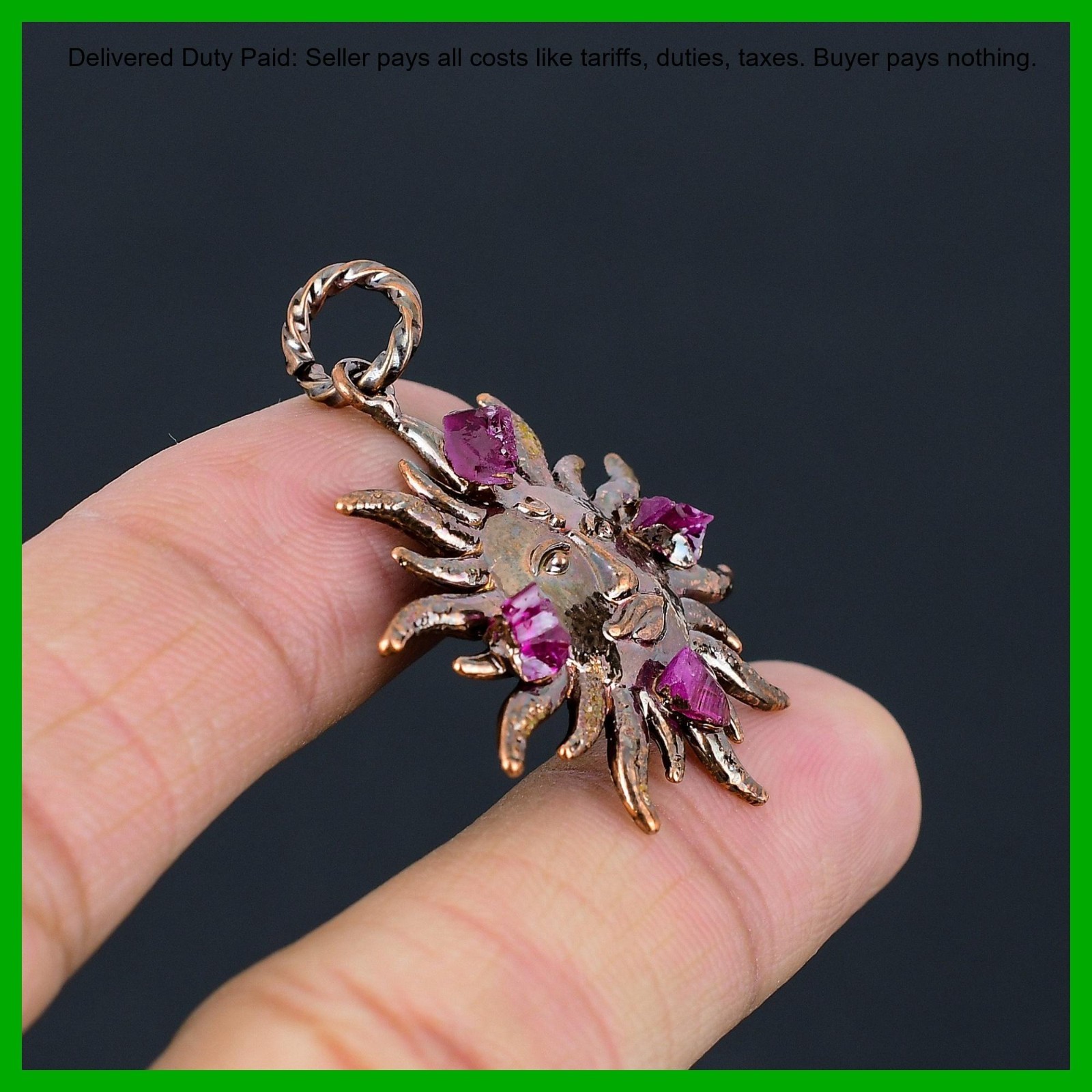 Copper Pink Tourmaline Rough Stone Electroformed And Sun Wife Pendant Jewelry