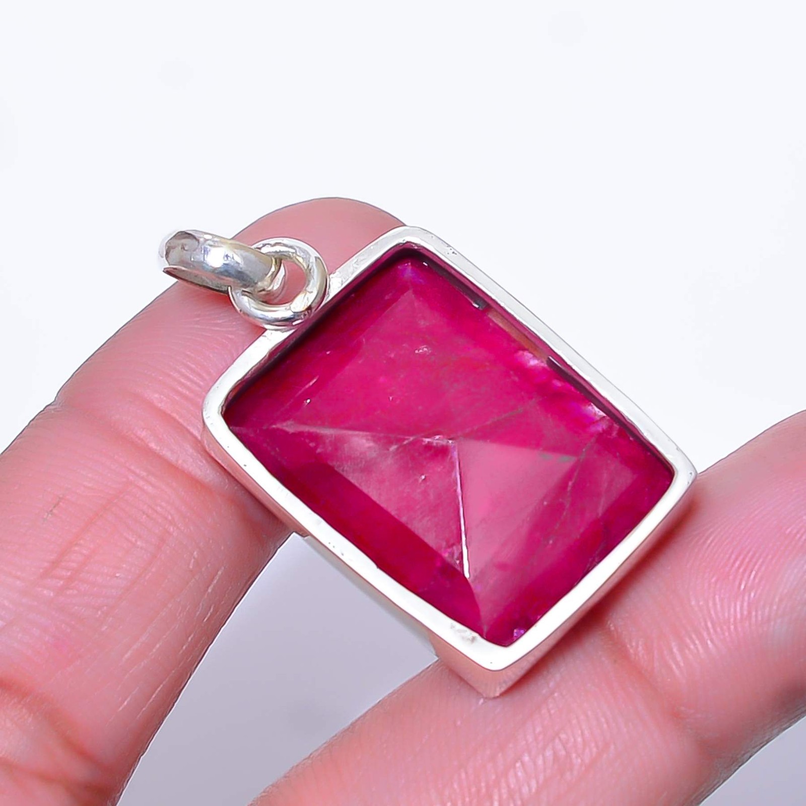 Ruby (Simulated) 925 Sterling Silver Jewelry Pendant 1.56″ A32 Gift for her