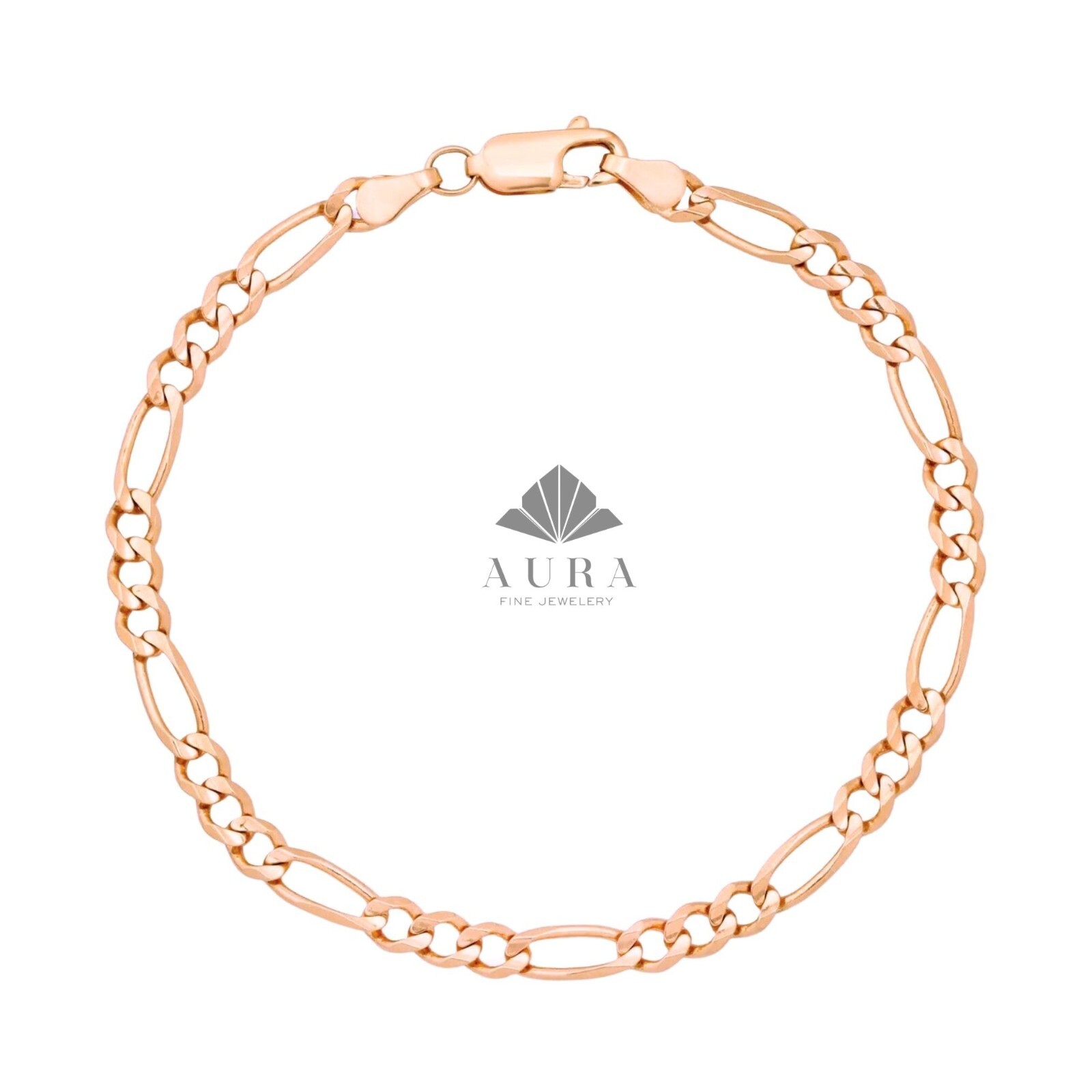 14K Gold Figaro Chain Bracelet, 2mm 3mm 4mm 5mm Figaro Chain Bracelet, Genuine