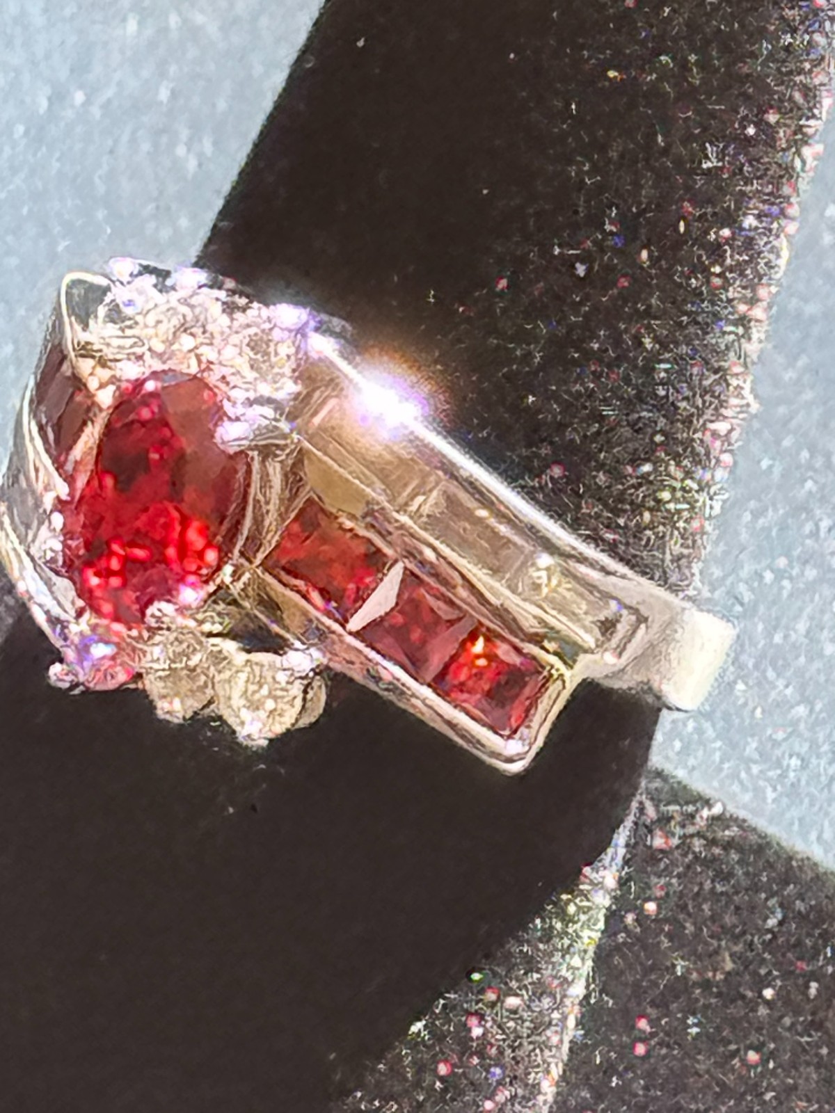 Unique Red Oval Statement Ring with Round Accents Size 9 Free Shipping