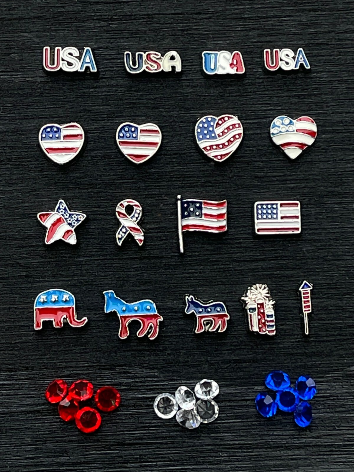 USA Patriotic Flag Ribbon Floating Charms for Glass Lockets