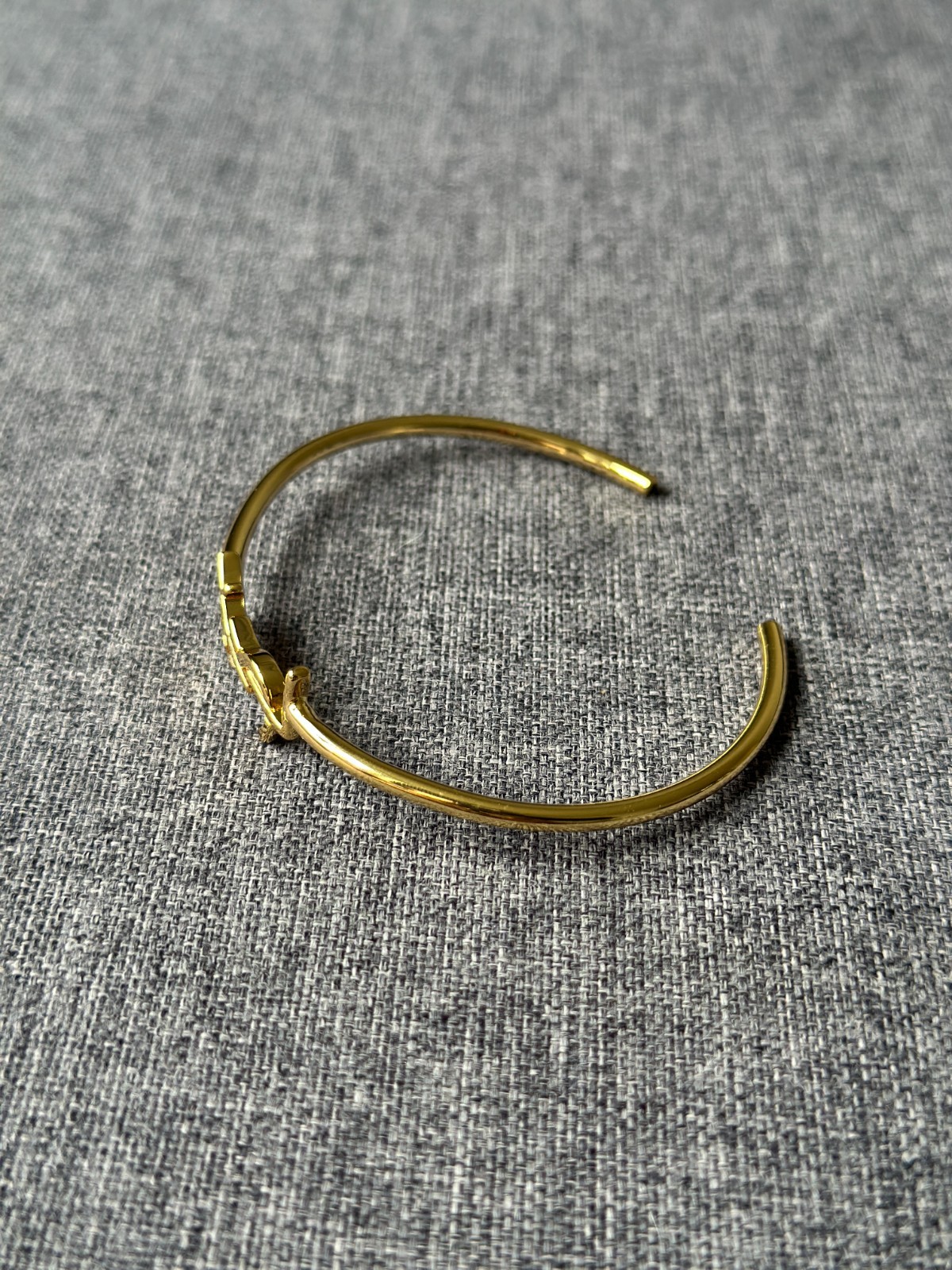 Saint Laurent YSL Gold Tone Open Bangle Logo Cuff Bracelet Designer Luxury