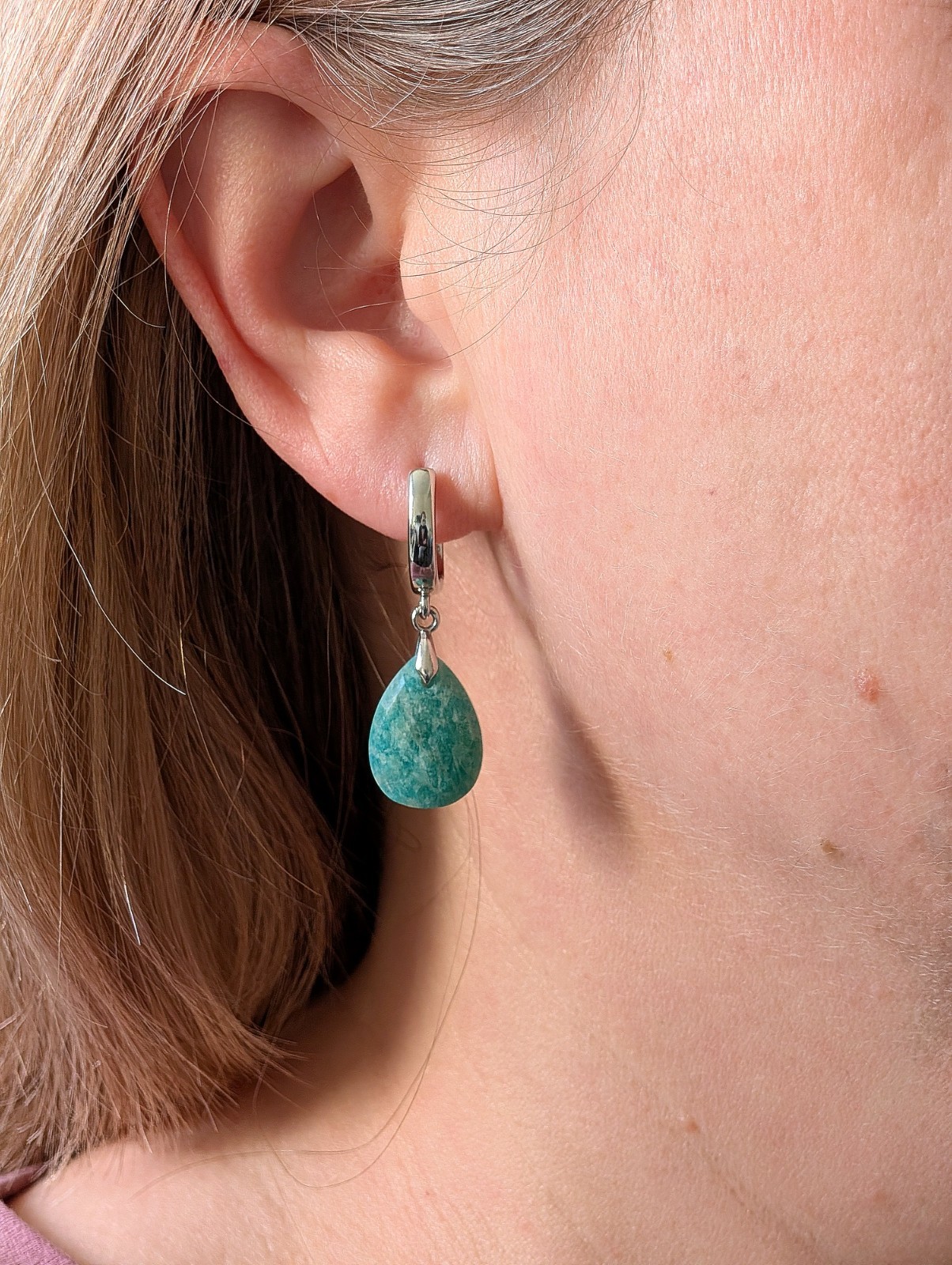 Amazonite Earrings, Sky River Stone, Natural Stone Dangle Drop Earrings, Handmad