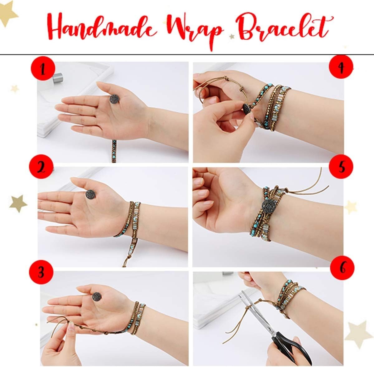 Adjustable 3-Wrap Natural Stone Bracelet with Genuine Leather & Unique Design