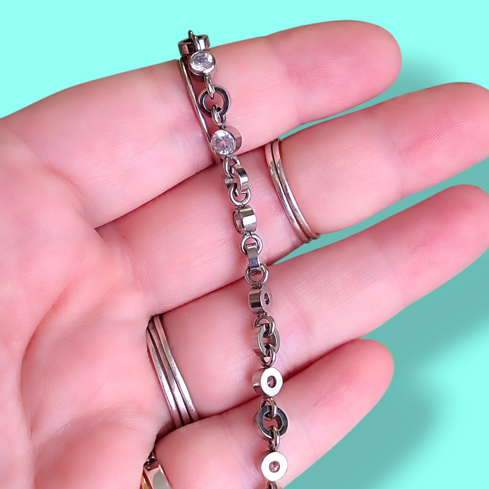 318 Stainless Steel Bezel Set Cubic Zirconia 6.8in Tennis Chain Bracelet