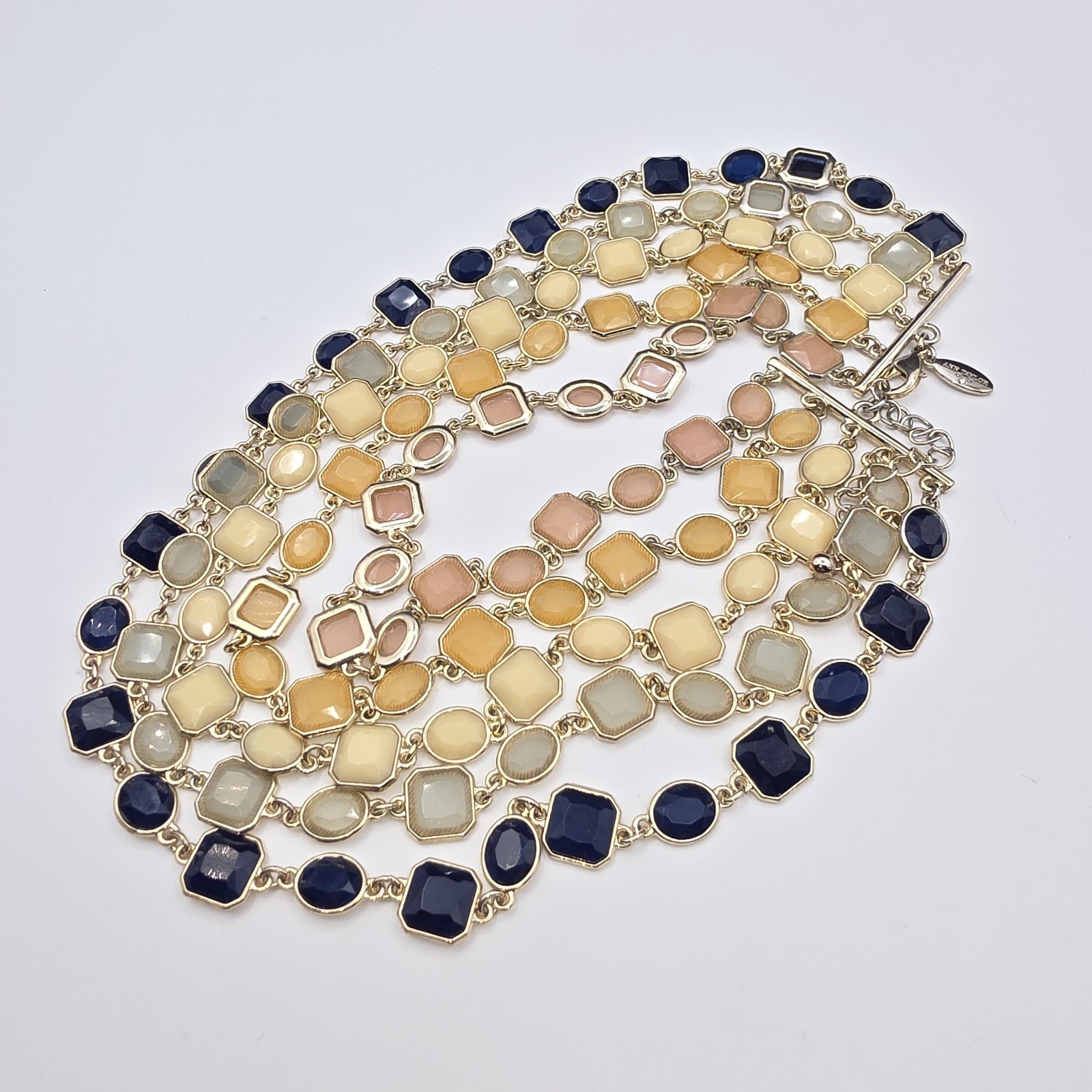 Ann Taylor Signed 5 Strand Multicolor Bib Necklace Layered Choker Falls 16-22″