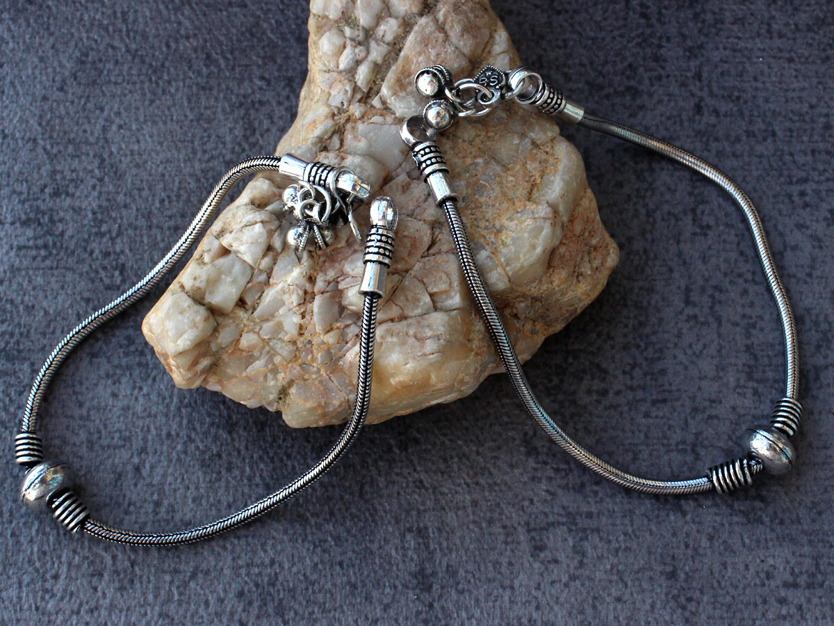 925 Silver Plated Charm Vintage Style Ethnic Anklet Jewelry Size 11″ MJ