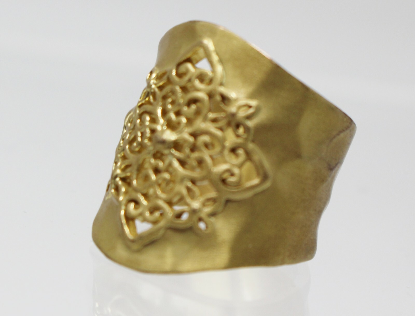 ATI RING Goldtone Filigree Pierced Hammered Size 8 Statement Thailand