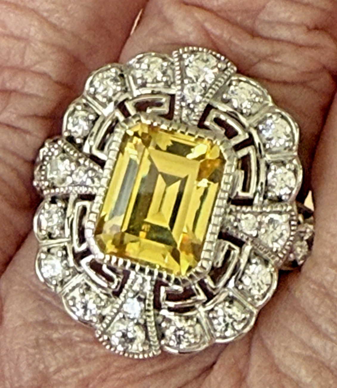 Xavier 4.81ct Canary Yellow Absolute Sterling Silver “Art Deco” Ring – Size 8