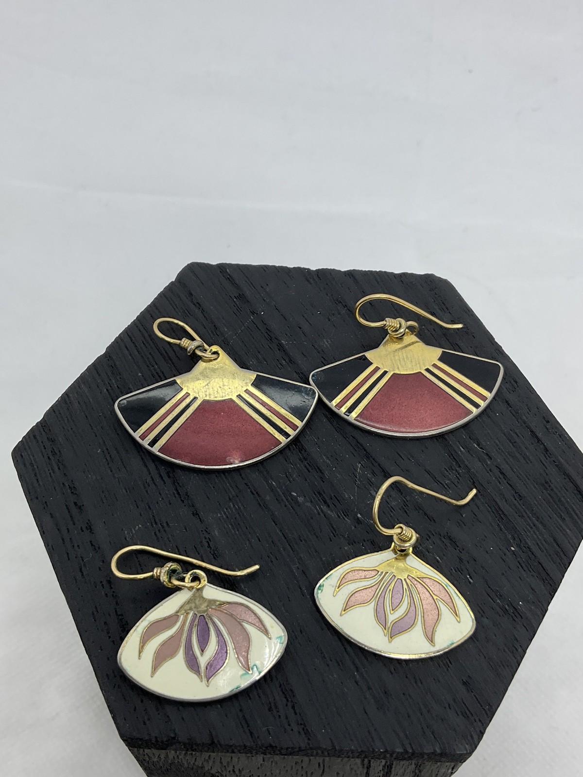 Laurel Burch Lot of 2 Enameled Fan Shape Earrings