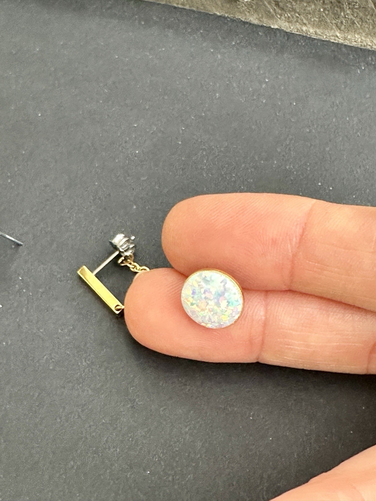 Lot of Tini Lux Single Earrings Opal, Circle, Triangle Stud, Silver Gold Chain