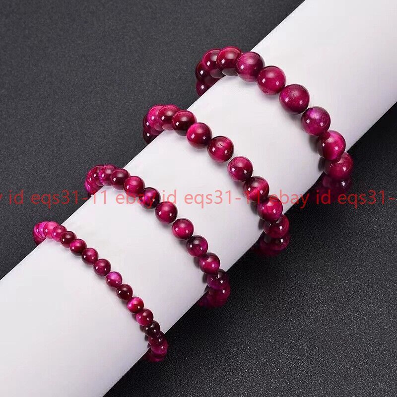 Natural 4/6/8/10/12/14mm Rose Red Tige’s Eye Gemstone Round Beads Bracelet