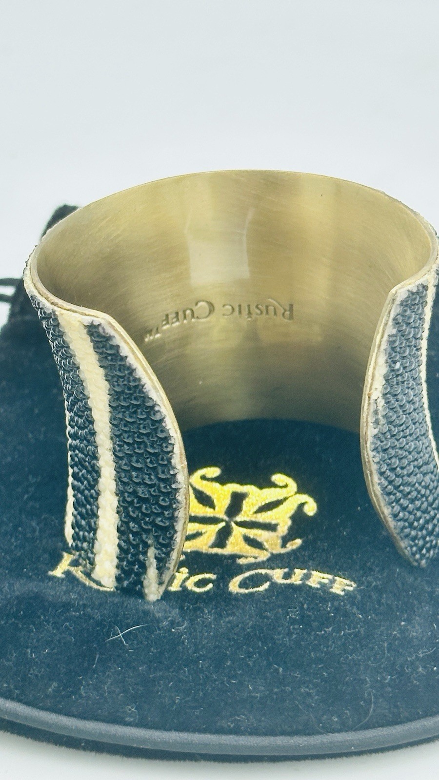 Rustic Cuff Wide Zebra Stripe Shagreen Style Cuff Black Ivory Goldtone
