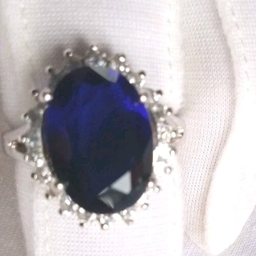 AVON 125TH ANNIVERSARY RJ Blue SAPPHIRE & Cubic Zirconia 125 Silver Plate RING