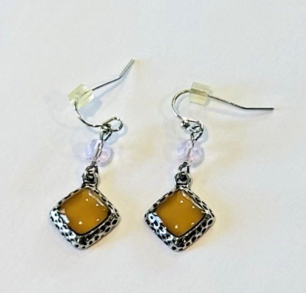 Lia Sophia Silver Tone Dangle Earrings Amber Pink Bead Accent Fish Hook Boho