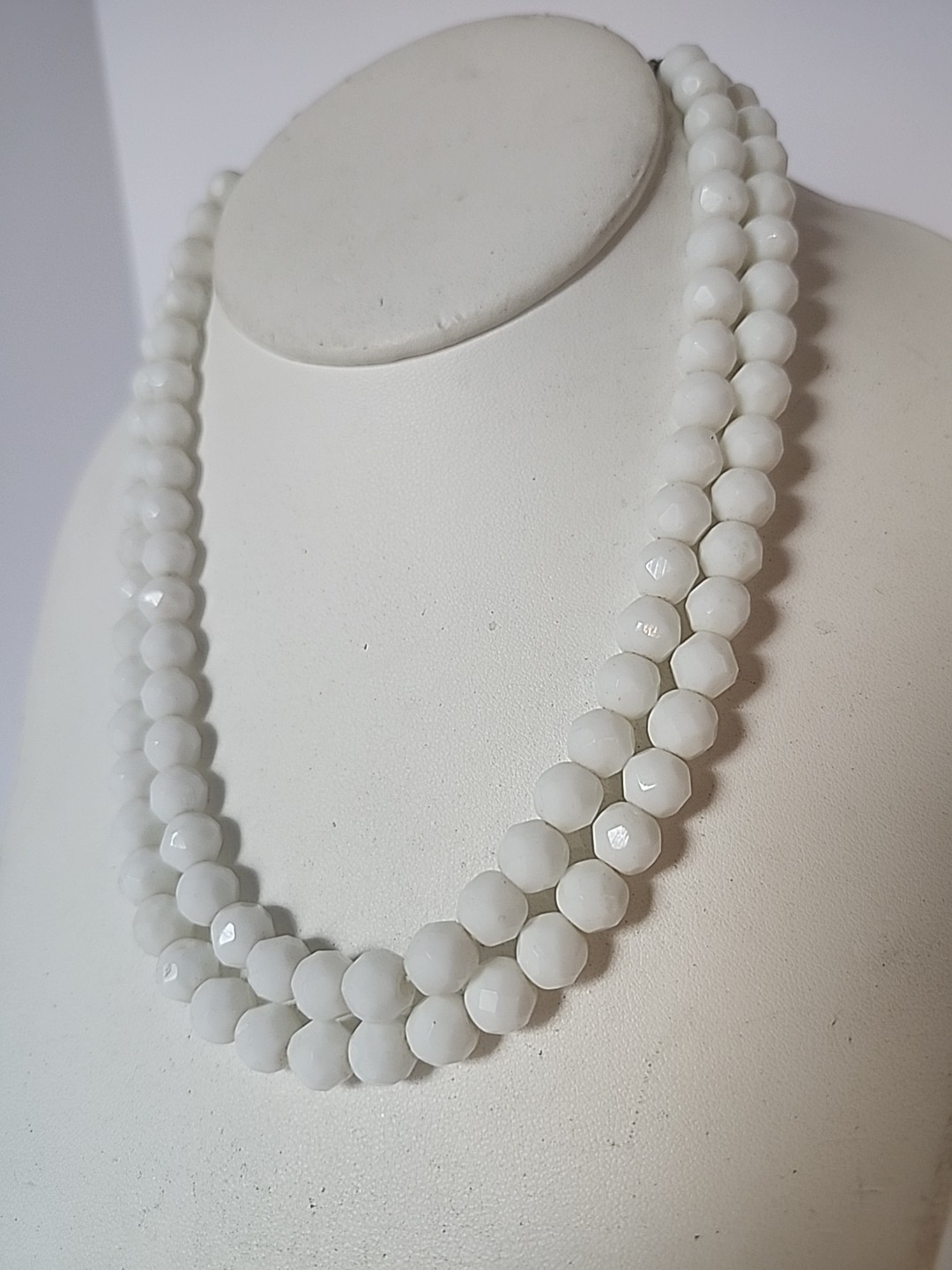 White Faceted Bead Necklace Choker 14 in Small