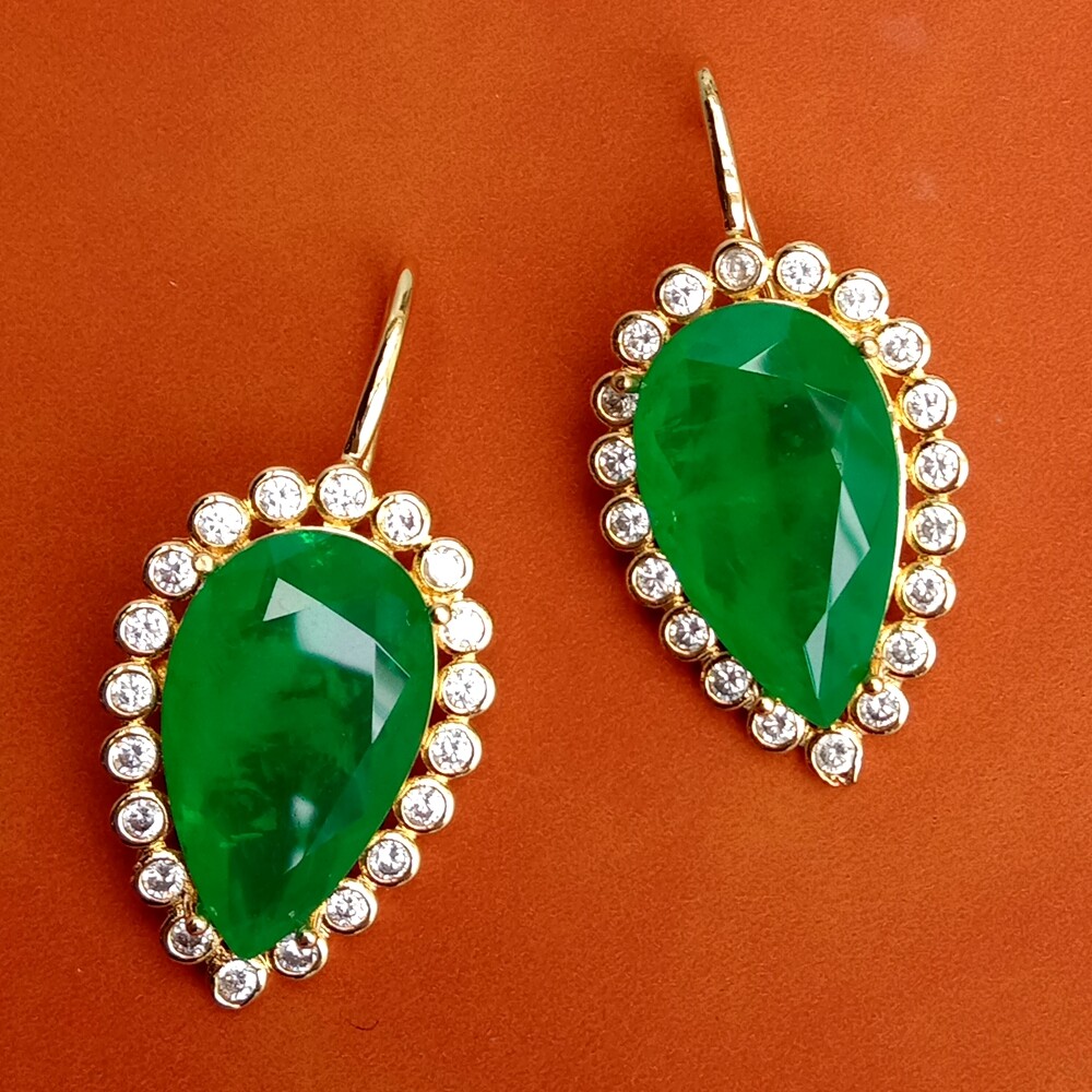 Boho Drop Earrings Green Quartz Clear Cz Teardrop Hook Dangle Earring Jewelry