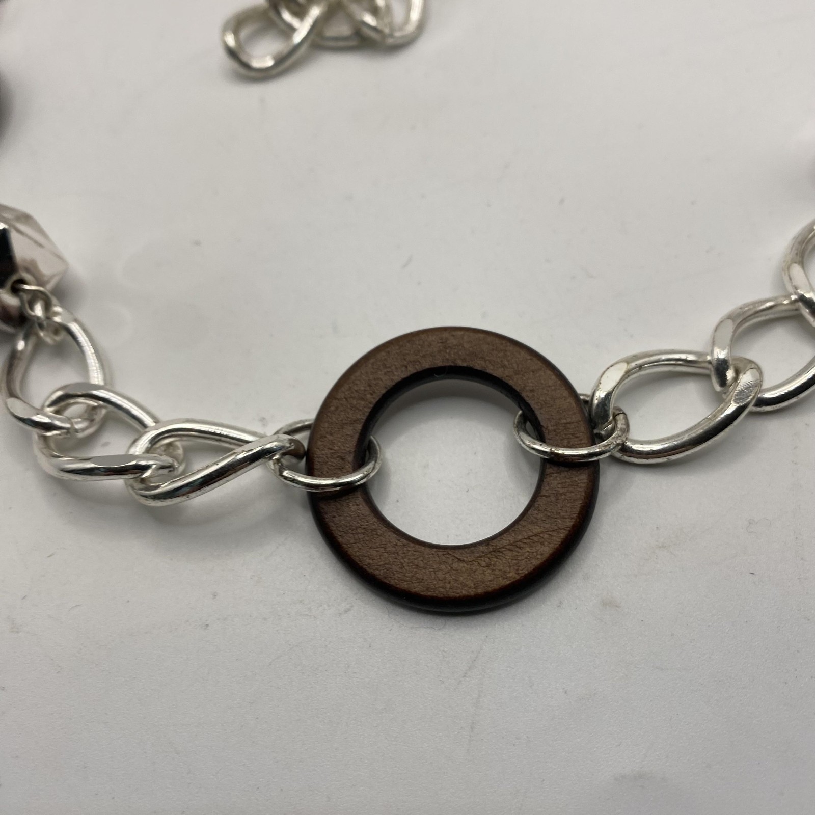 Nine West Silver Tone Wood Ring Station Chain Necklace 36 In Womens Jewelry