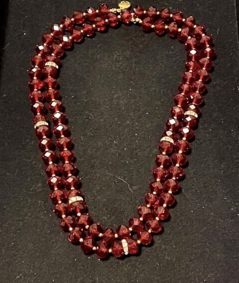Jones New York Faceted Cranberry Red Glass Necklace Rondelle Spacers