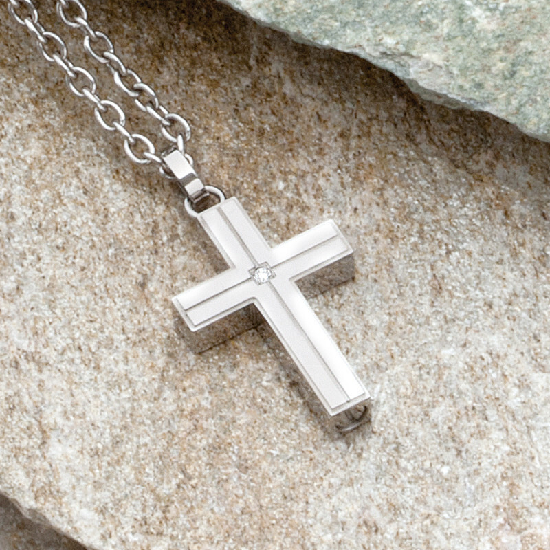 Stainless Steel Linecross Cremation Jewelry Keepsake Urn for Human Ashes Pendant
