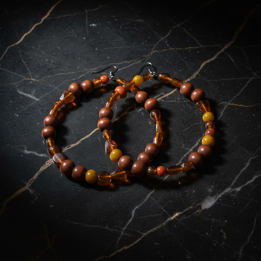 Amber Carnelian Beaded Hoop Earrings
