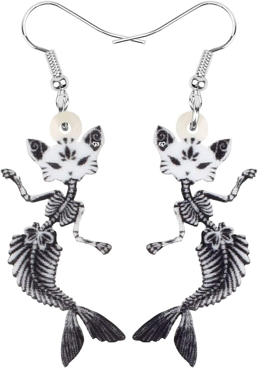 Halloween Earrings Gothic Skeleton Cat Mermaid Jewelry Day of the Dead Dangle