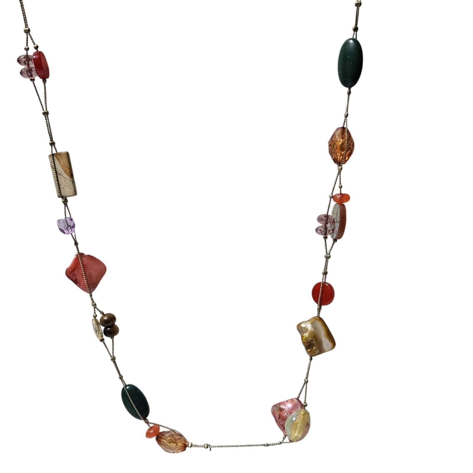 Lia Sophia Multi Color Beaded Necklace Assorted Gemstones Statement Jewelry