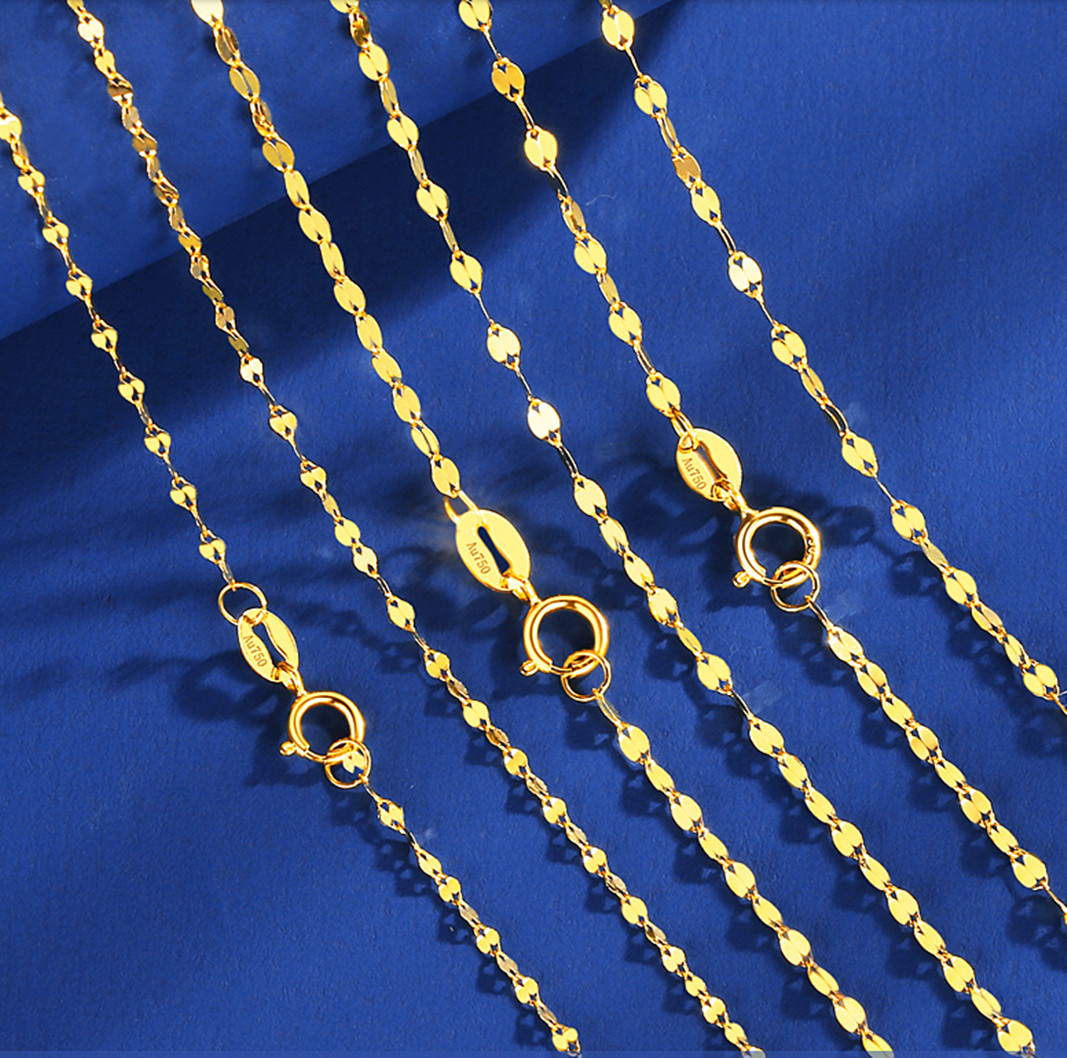 Pure 18K Solid Yellow Gold Necklace Women Lip Link Chain Necklace 16inch