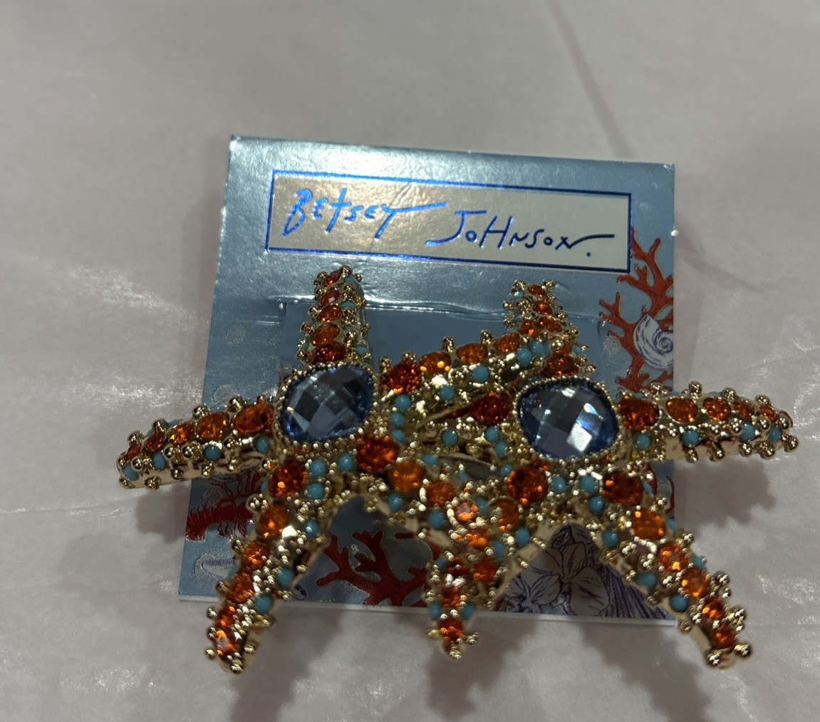 Betsey Johnson Starfish Statement Earrings Rhinestone Gold Tone Coastal NWT