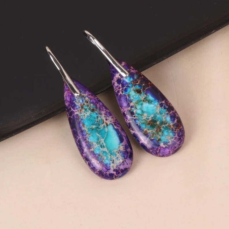 Purple Sea Sediment Jasper Women Healing Anxiety Relief Dangle Earrings Gifts