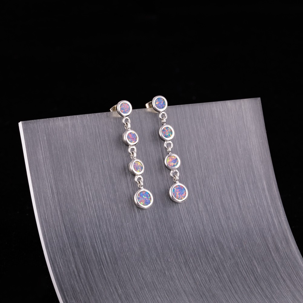 4 Round Lavender Purple Fire Opal Silver Jewelry Drop Pierced Earrings