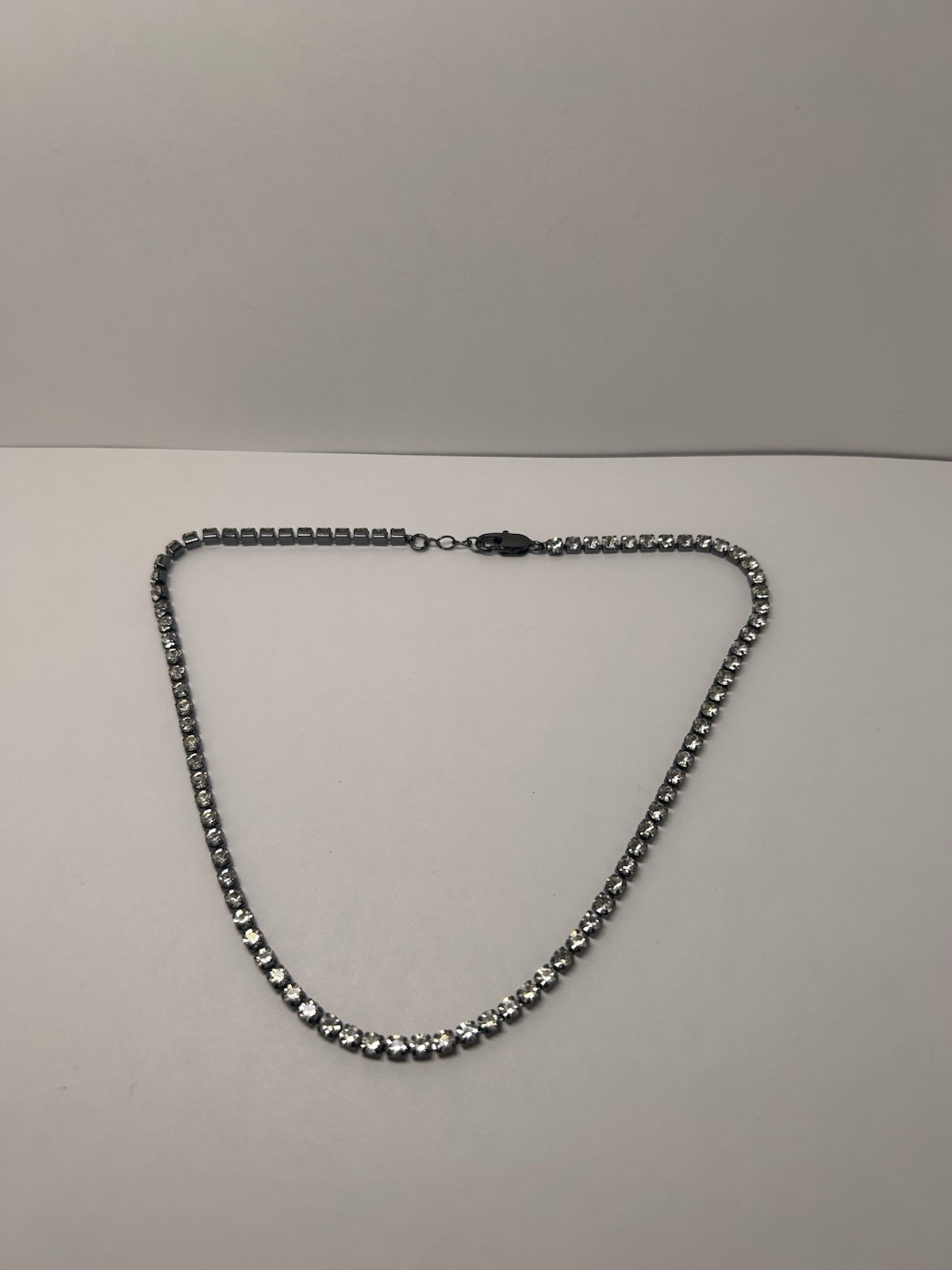 Silver Tone Crystal Tennis Cup Chain Necklace Prong Set Lobster Clasp