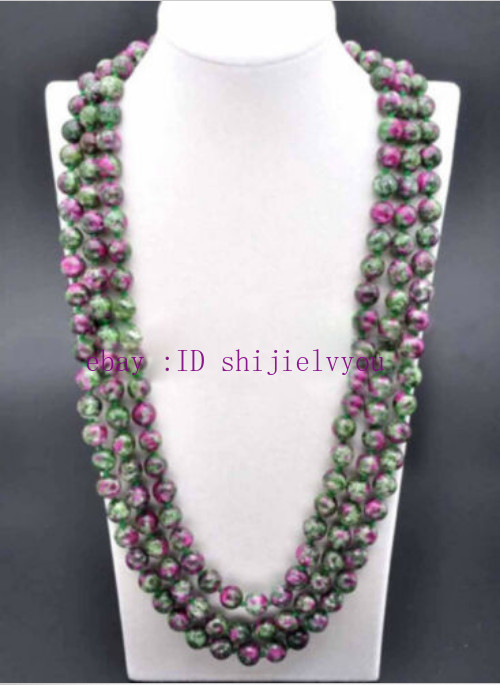 Natural 8/10mm Ruby Emerald Round Gemstone Beads Long Necklace 18-100” AAA