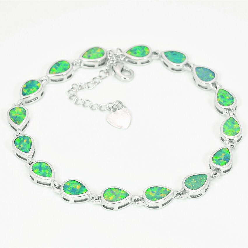 Hawaii Green Opal Water Drop Bracelet 925 Sterling Sliver Jewelry For Women Girl