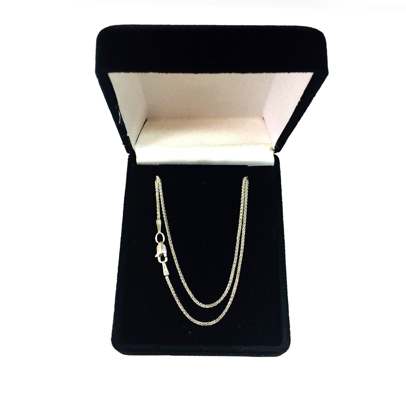 14k White Real Gold Round Wheat Chain Necklace, 1.2mm, 16″