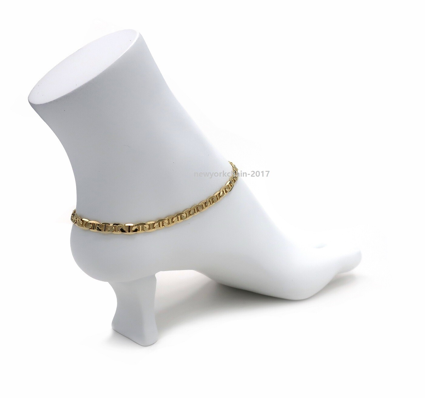 MARINER ANCHOR LINK CHAIN QUALITY 5mm ANKLET ANKLE BRACELET 14K GOLD PLATED