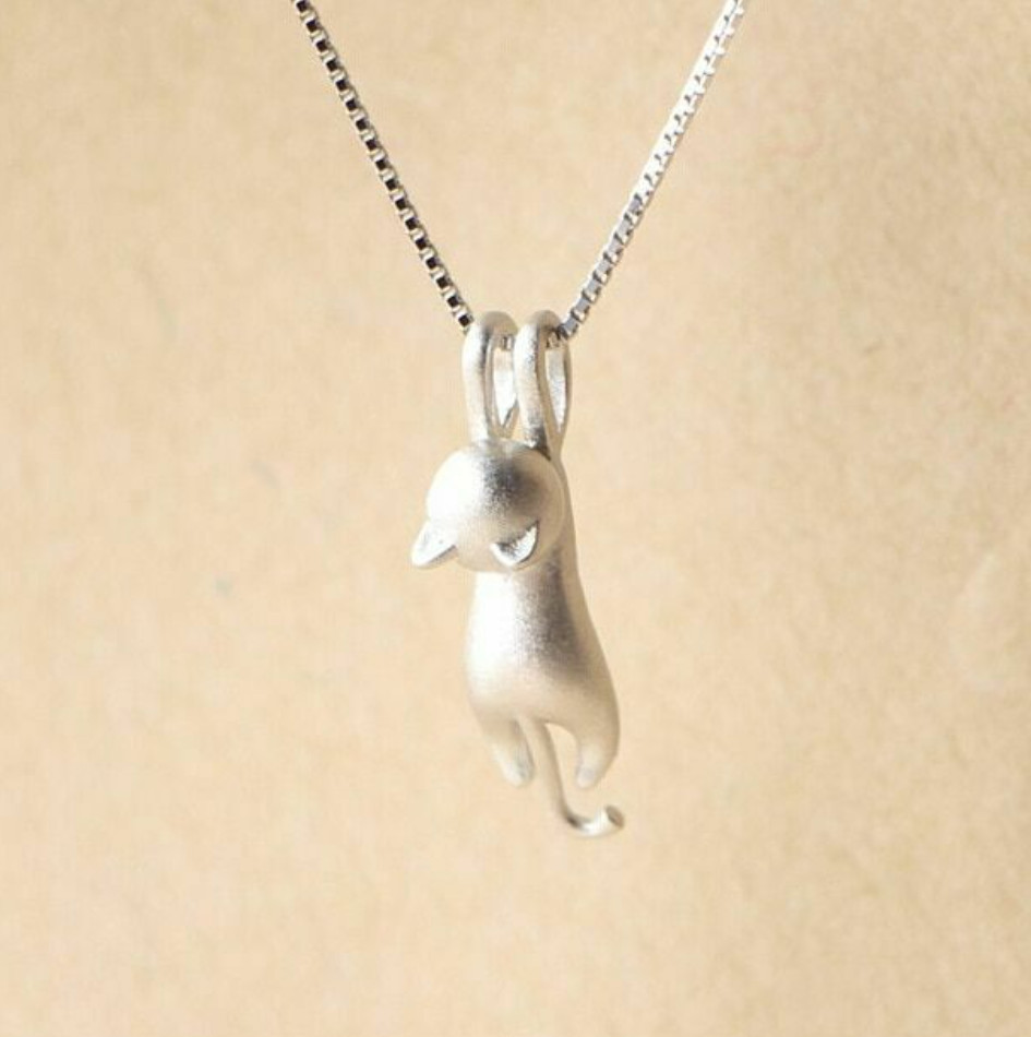 Sterling Silver Love Cute Cat Kitty Pendant Necklace 18″ Chain Women Gift USA
