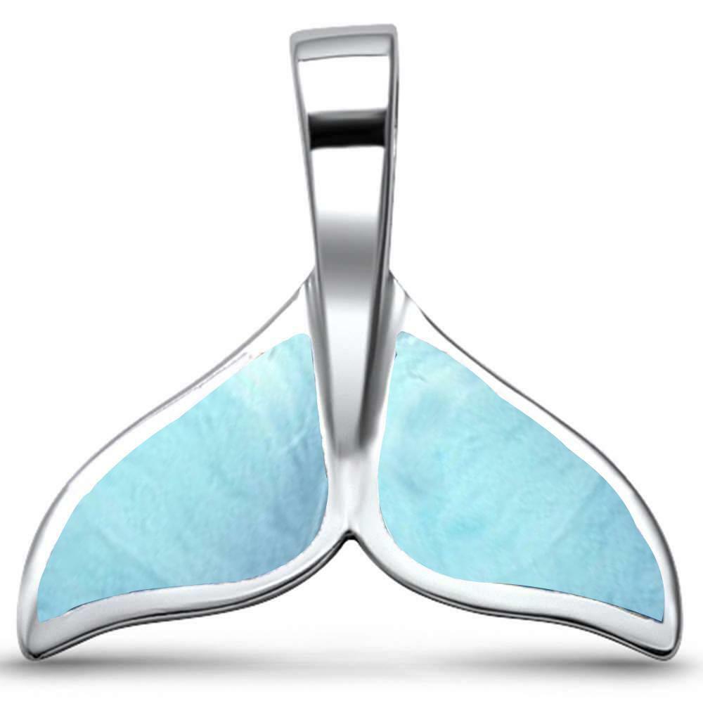 Natural Larimar Whale Tale .925 Sterling Silver Pendant