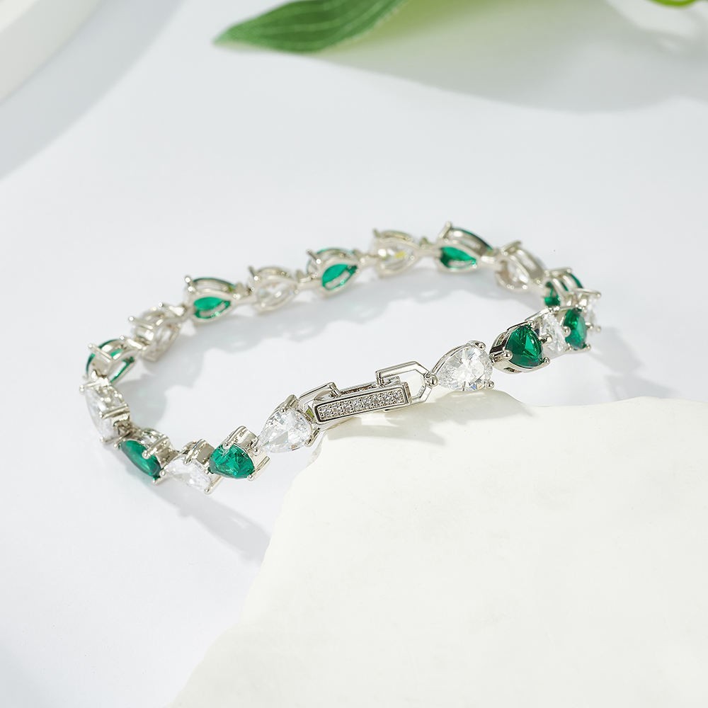 Emerald Green Pear Shape Tennis Bracelet 925 Silver Plated Women’s Jewelry Gift