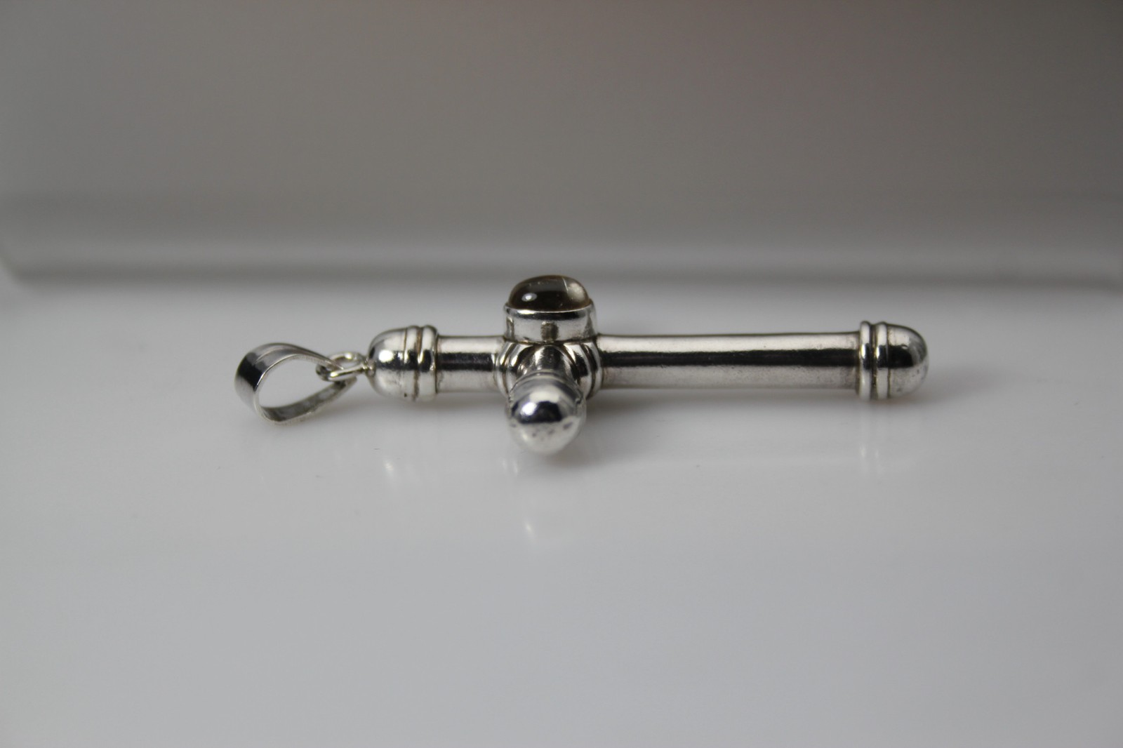 925 Sterling Silver Oval Yellow Stone Large Cross Pendant 7.3 Grams (PEN10218)