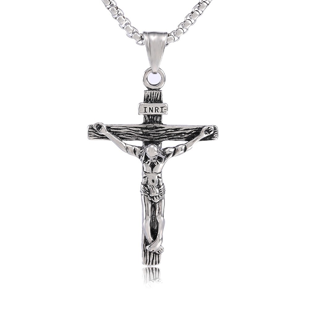 Men’s Stainless Steel Jesus Christ Crucifix Cross Pendant Chain Necklace N15