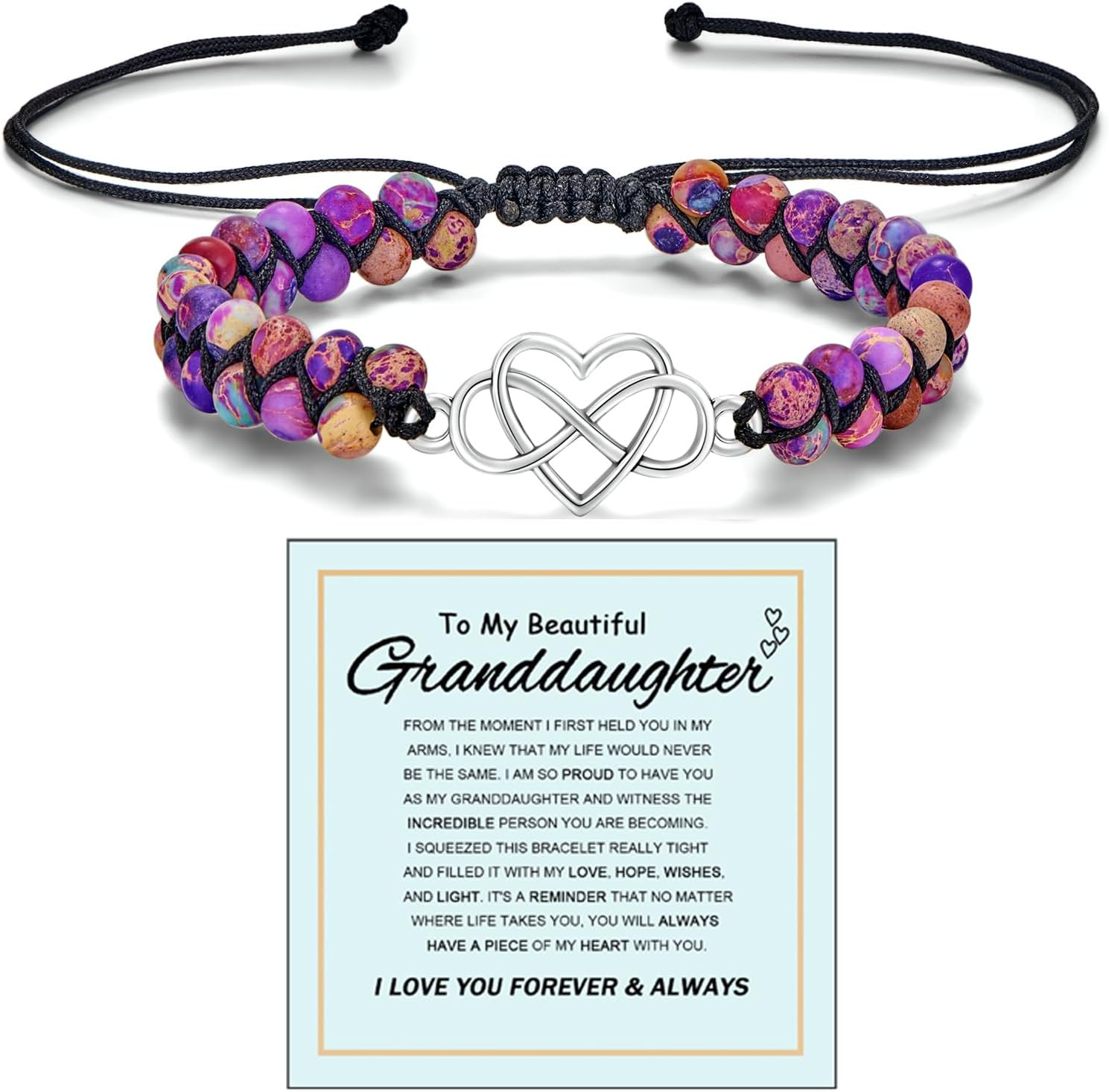 To My Granddaughter-Infinity Forever Love Heart Bracelet, Natural Emperor Stone