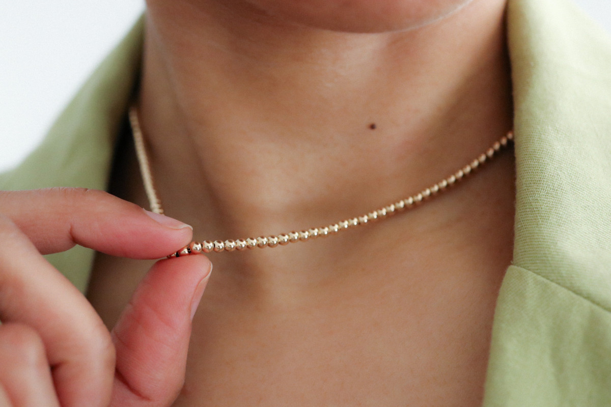 4mm Gold Filled Ball Bead Choker Layering Necklace Bride Bridesmaid Jewelry 14”