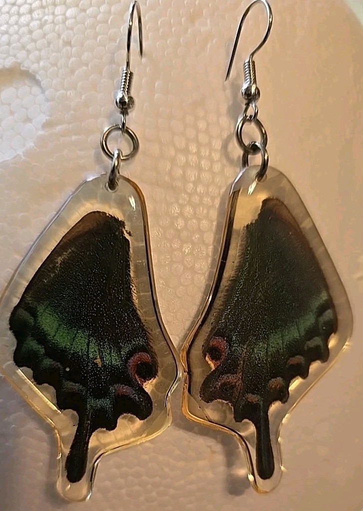 Unique Real Butterfly Wings Earrings Resin Drop/Dangle Jewelry , 2in X 1 1/8in
