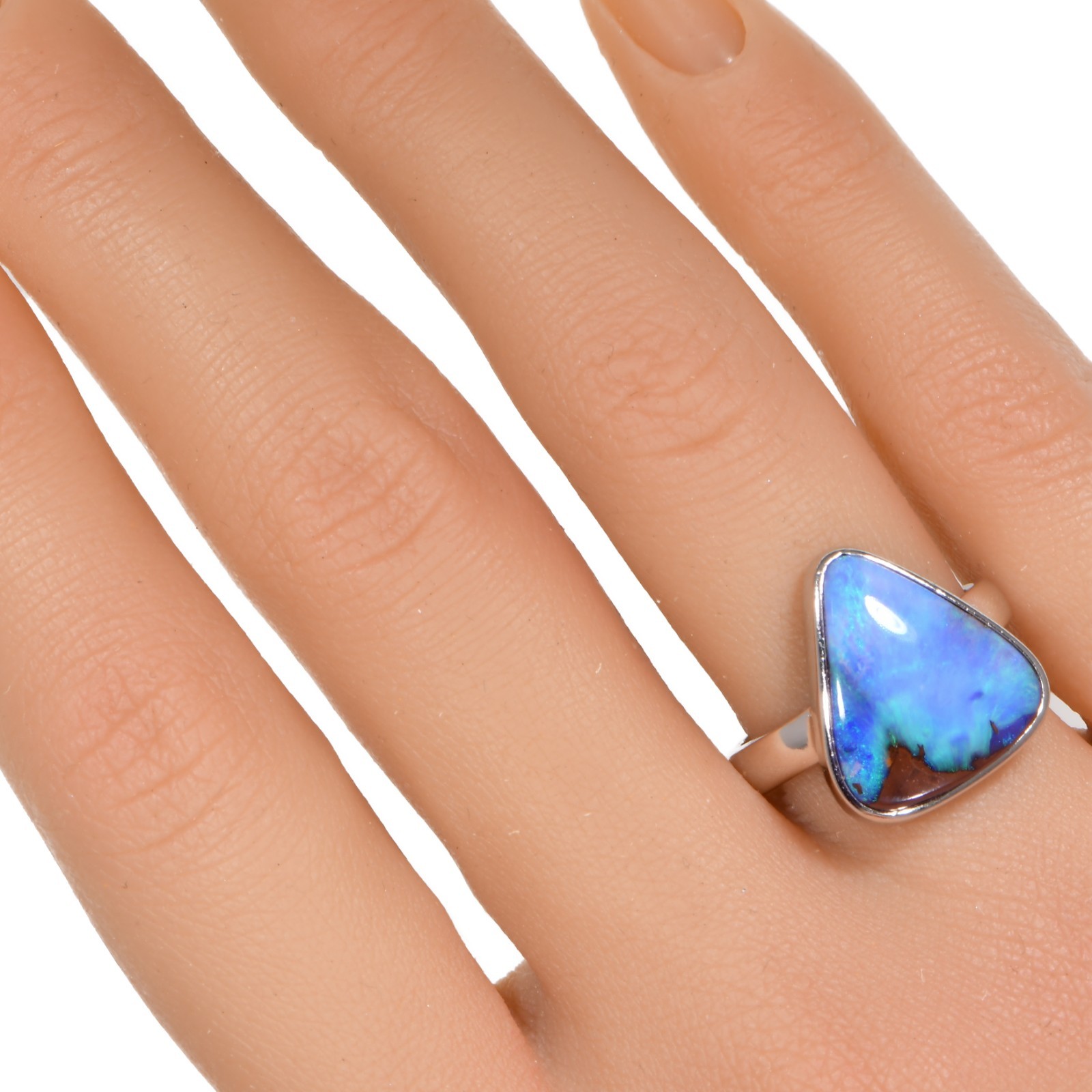 Boulder Opal Ring Blue Green Fire October Birthstone